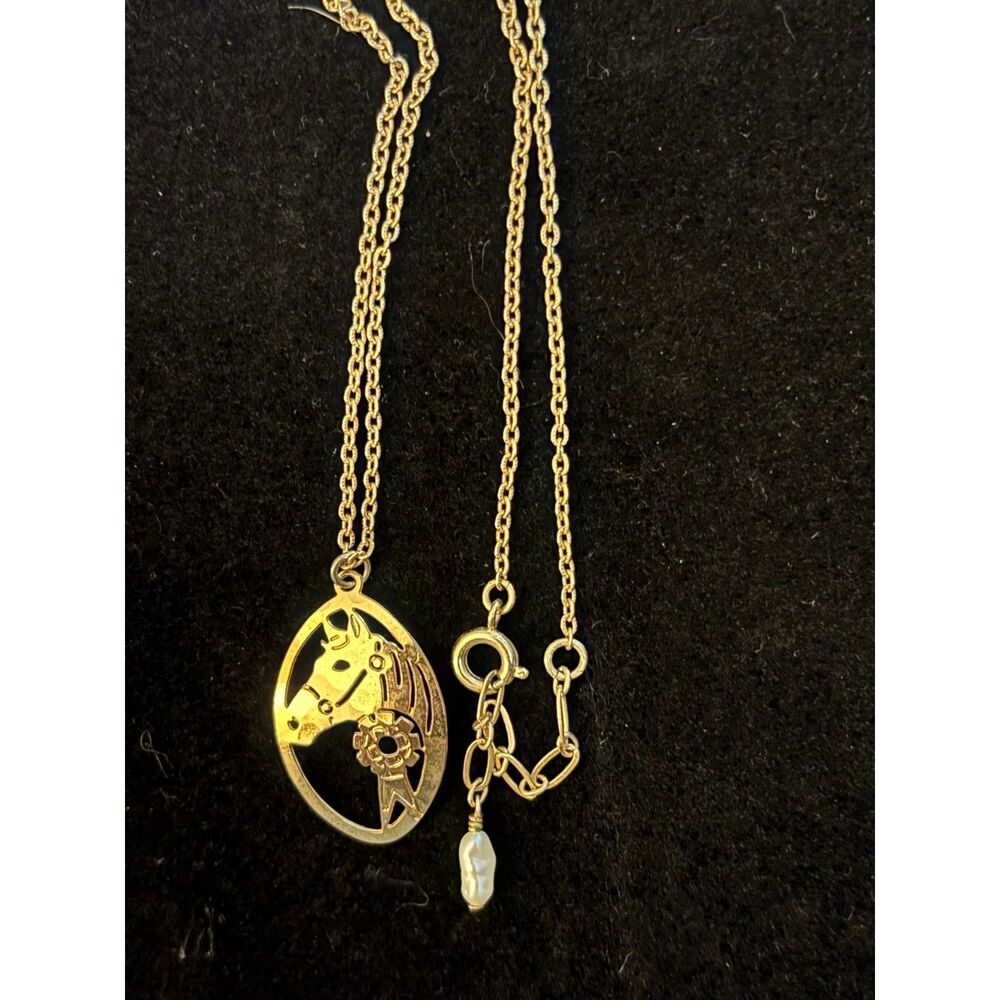 Vintage Wild Bryde Gold Cutout Horse Champion Ribbon Necklace